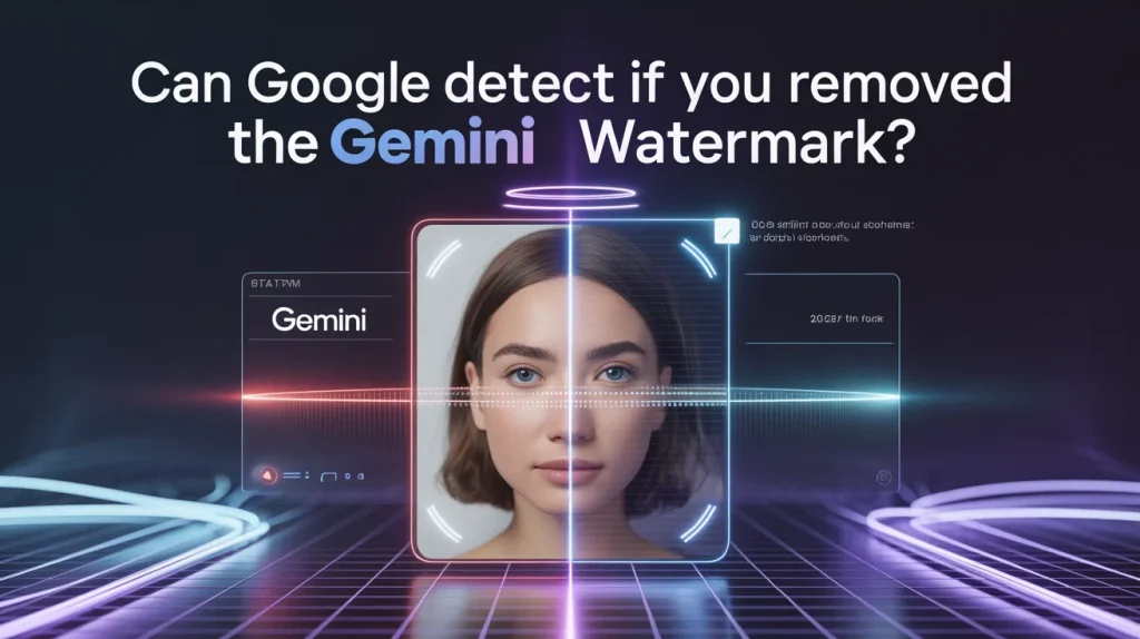Illustration showing visible Gemini watermark removed from image with SynthID invisible detection signal still present underneath