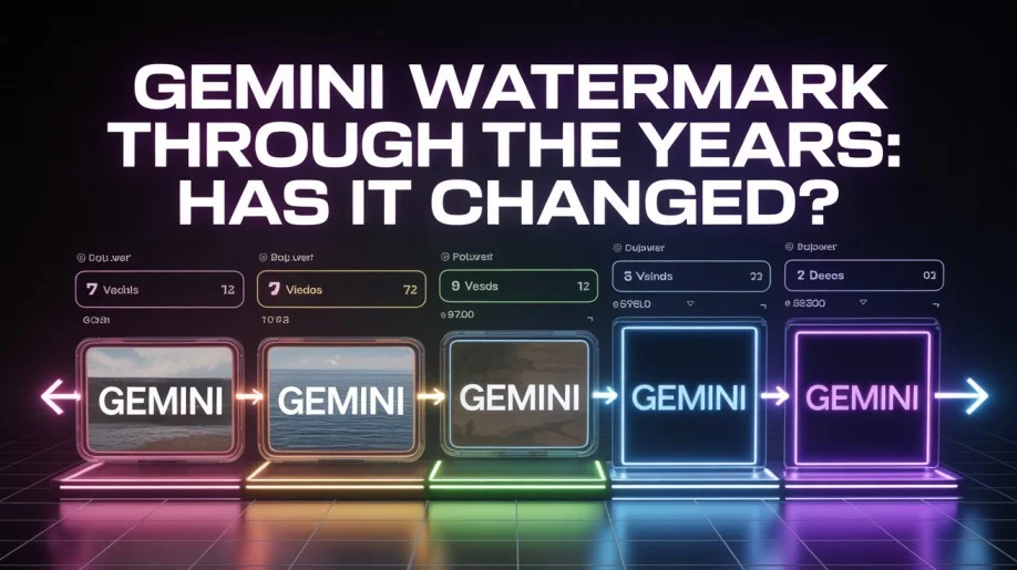 Timeline showing the evolution of the Gemini AI image watermark from Bard era to current Gemini app, including SynthID invisible watermark layers
