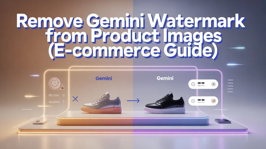 Step-by-step process of removing Gemini AI watermark from product images for e-commerce listings on white background